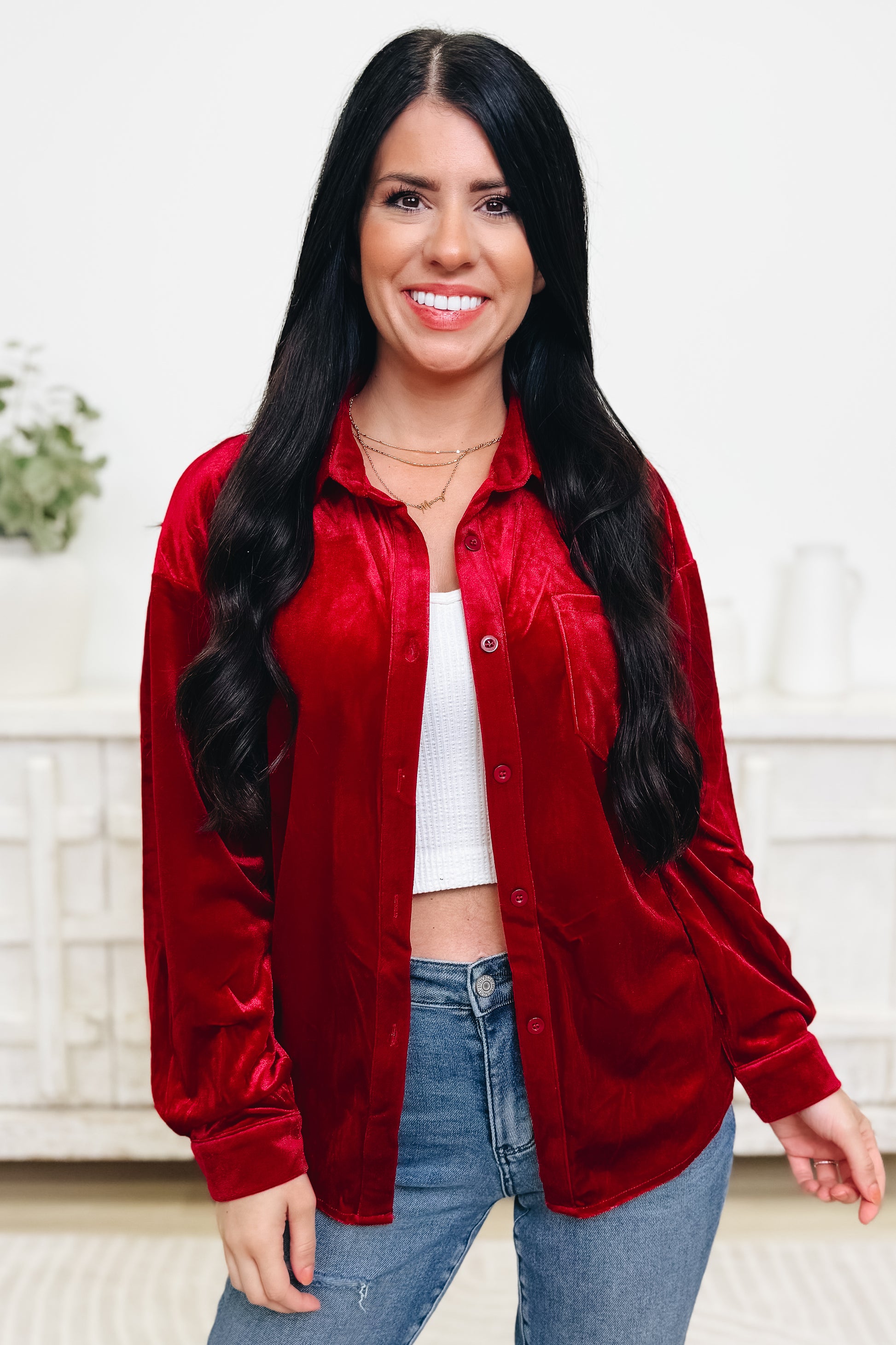 The Holly Velvet Button Down Top - 4 Colors!