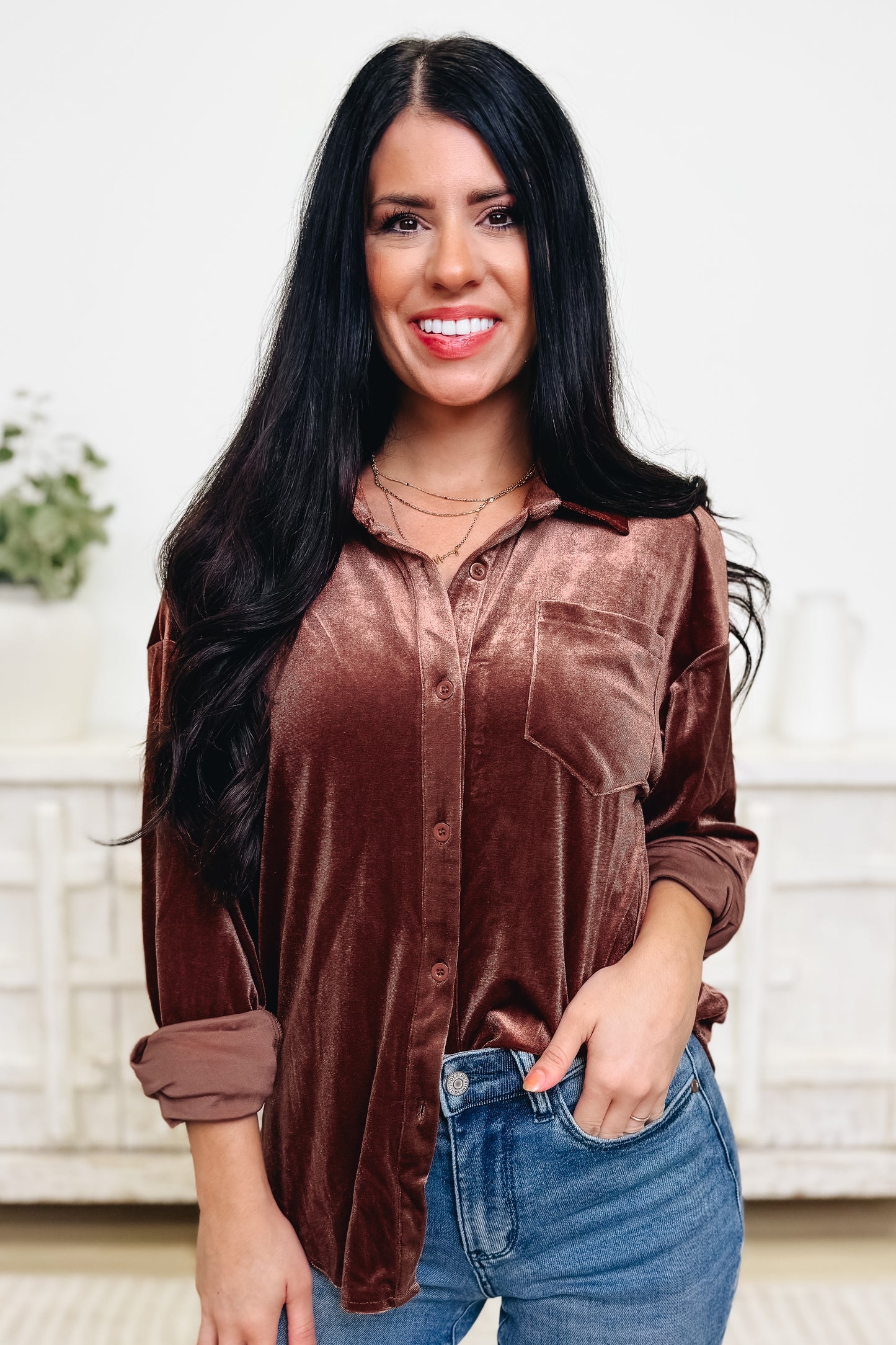 The Holly Velvet Button Down Top - 4 Colors!