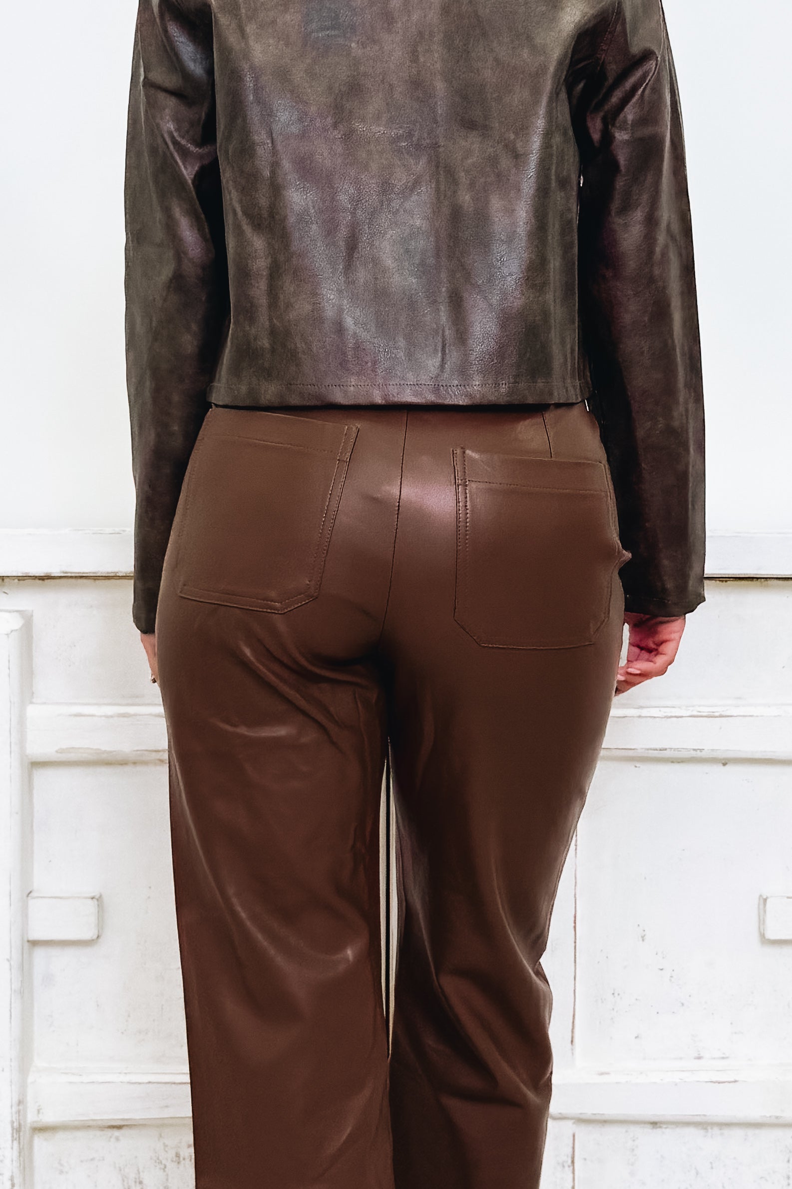 The Slick Stride Faux Leather Pants - Brown