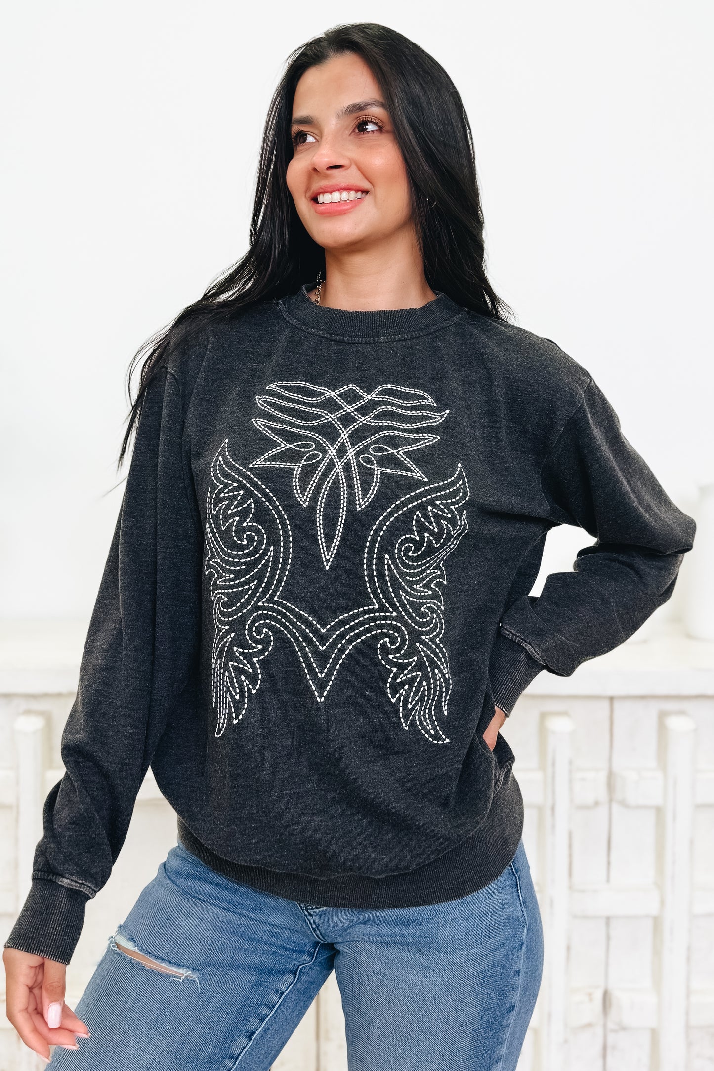 Country Western Embroidered Sweatshirt - 2 Colors!