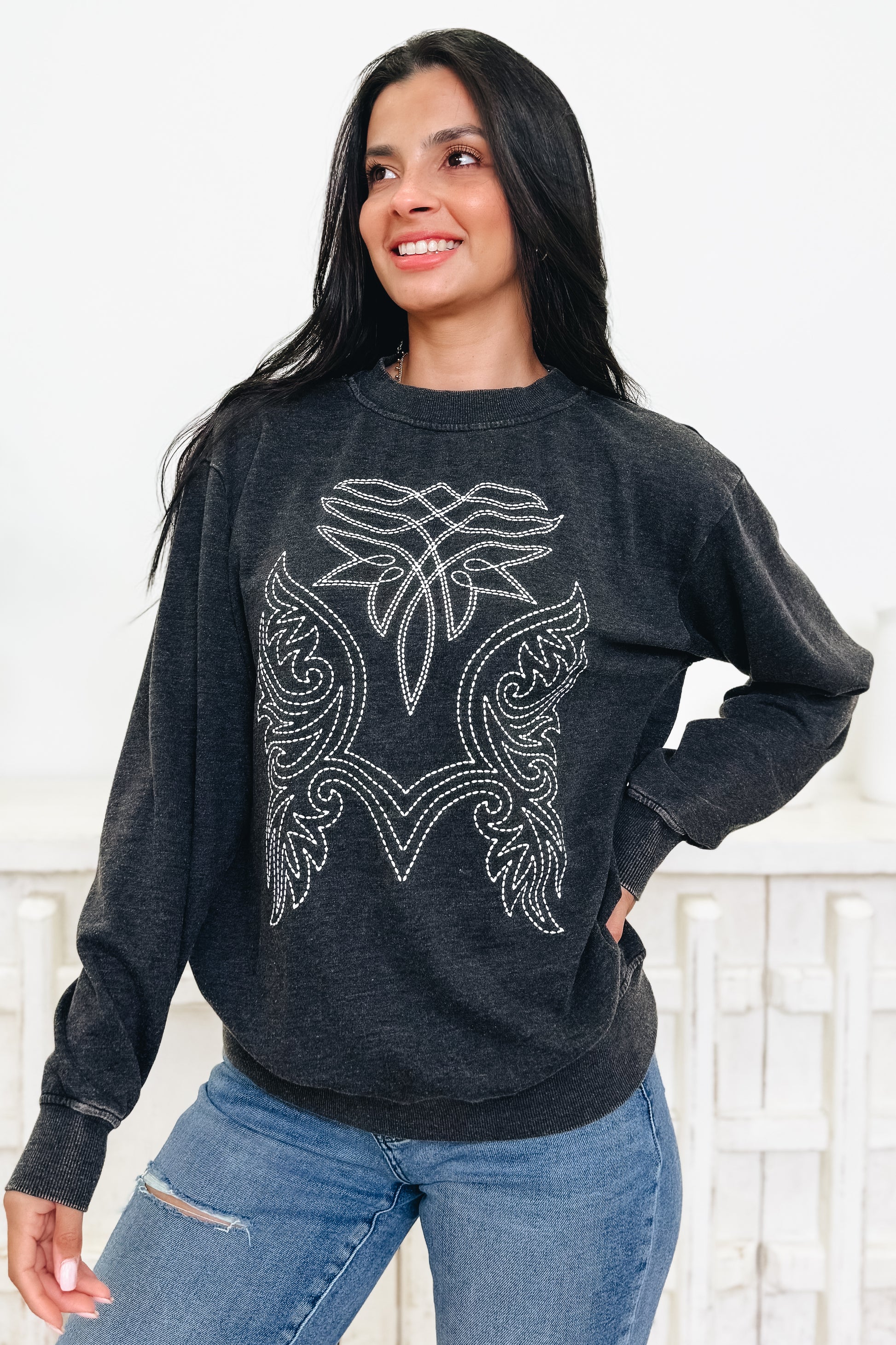 Country Western Embroidered Sweatshirt - 2 Colors!