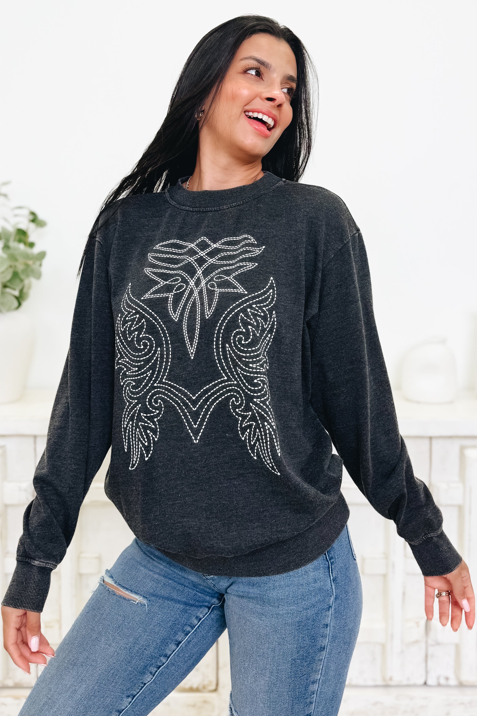 Country Western Embroidered Sweatshirt - 2 Colors!