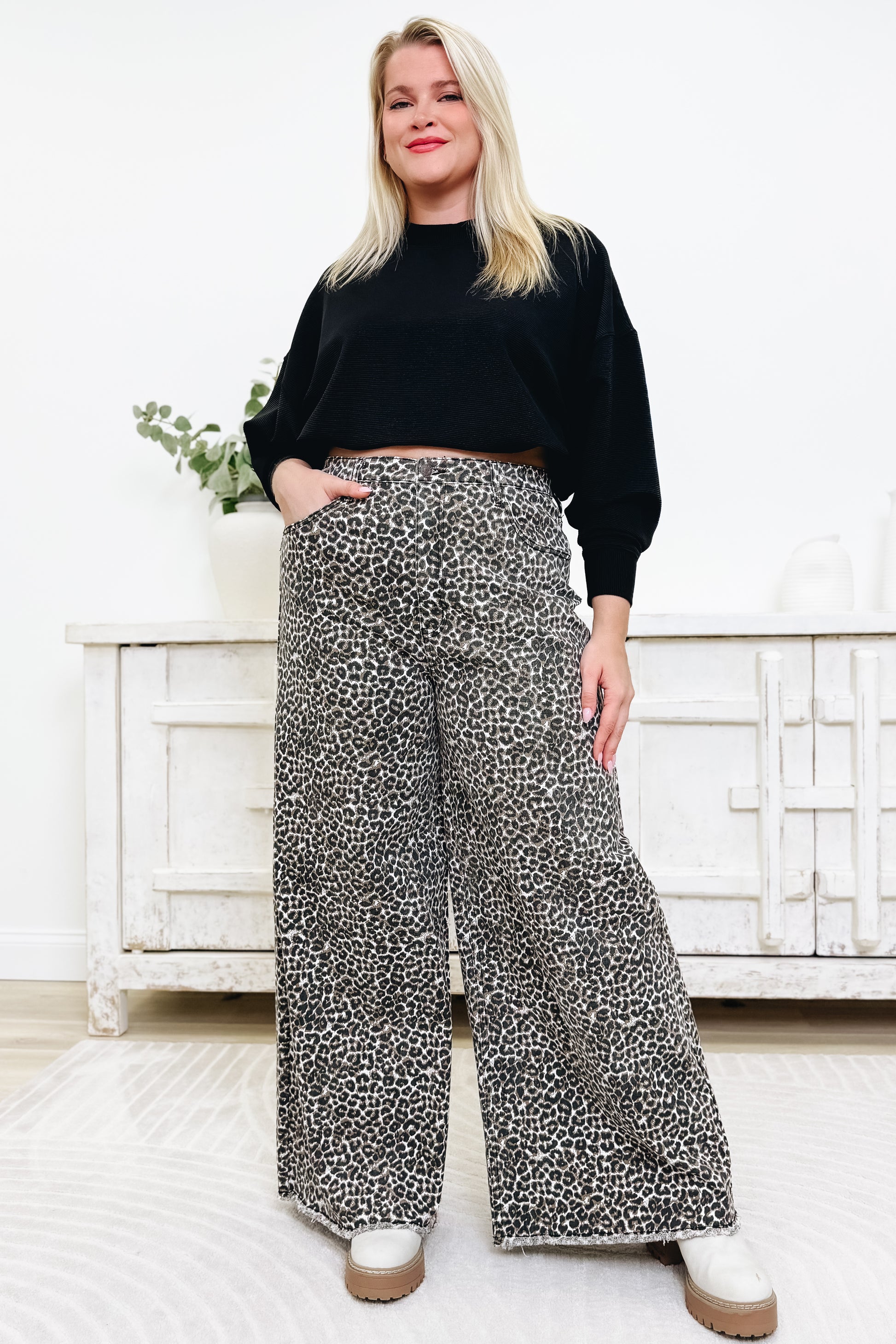 Untamed Edge By Saige Denim - High Rise Wide Leg Pants - Leopard