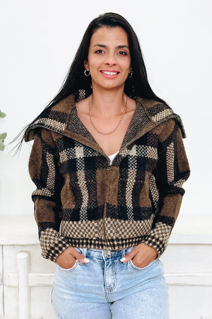 Gridlocked Checkered Sweater Jacket