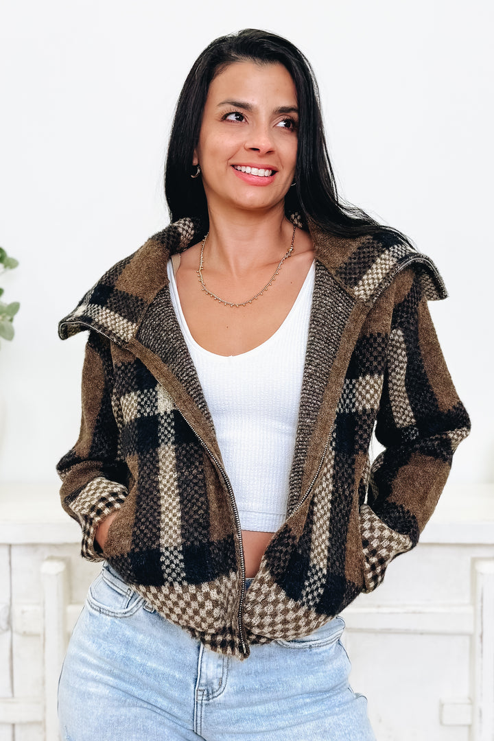 Gridlocked Checkered Sweater Jacket