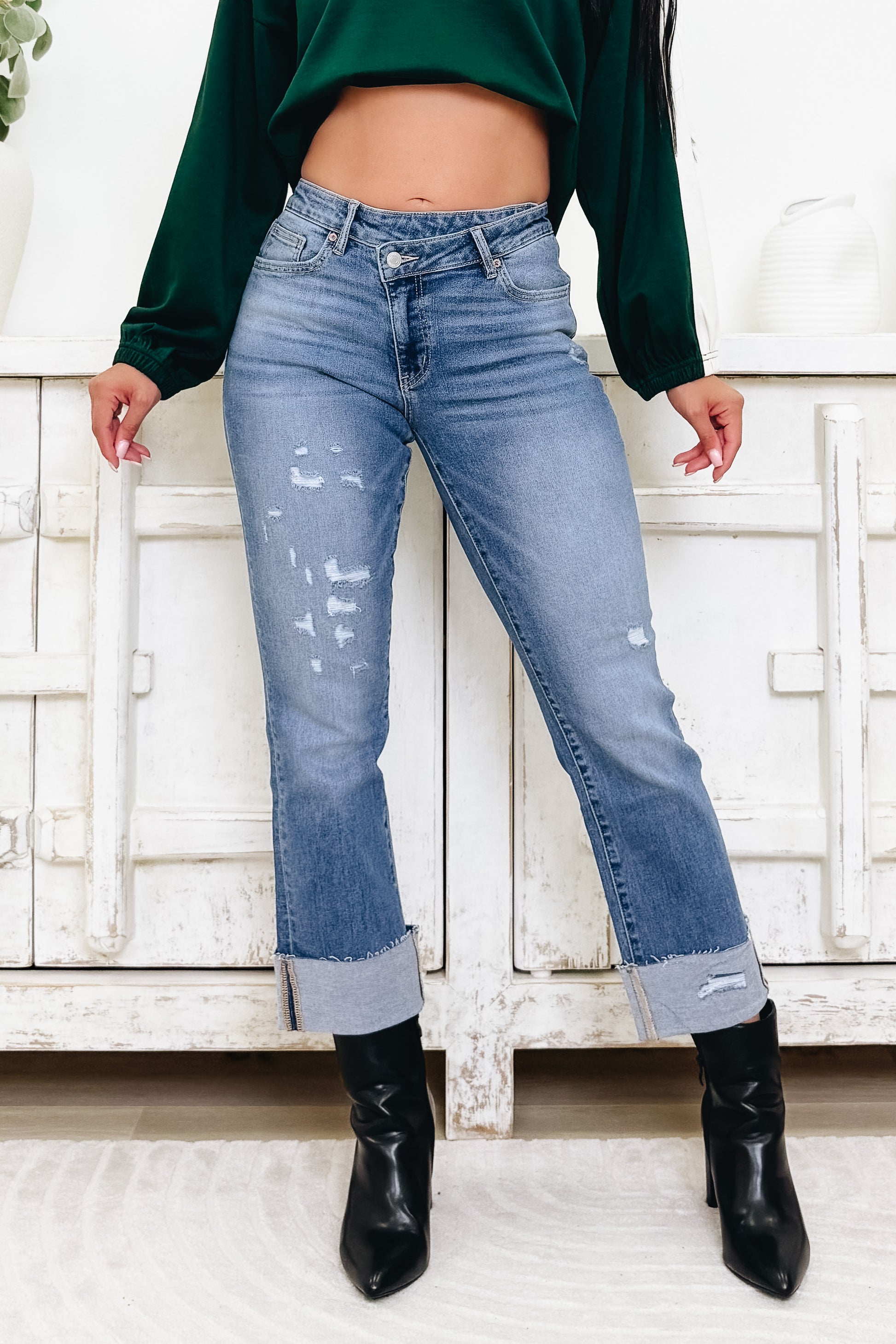 On The A Team By Mica - High Rise Relaxed Straight Jeans - Phthalo Blue