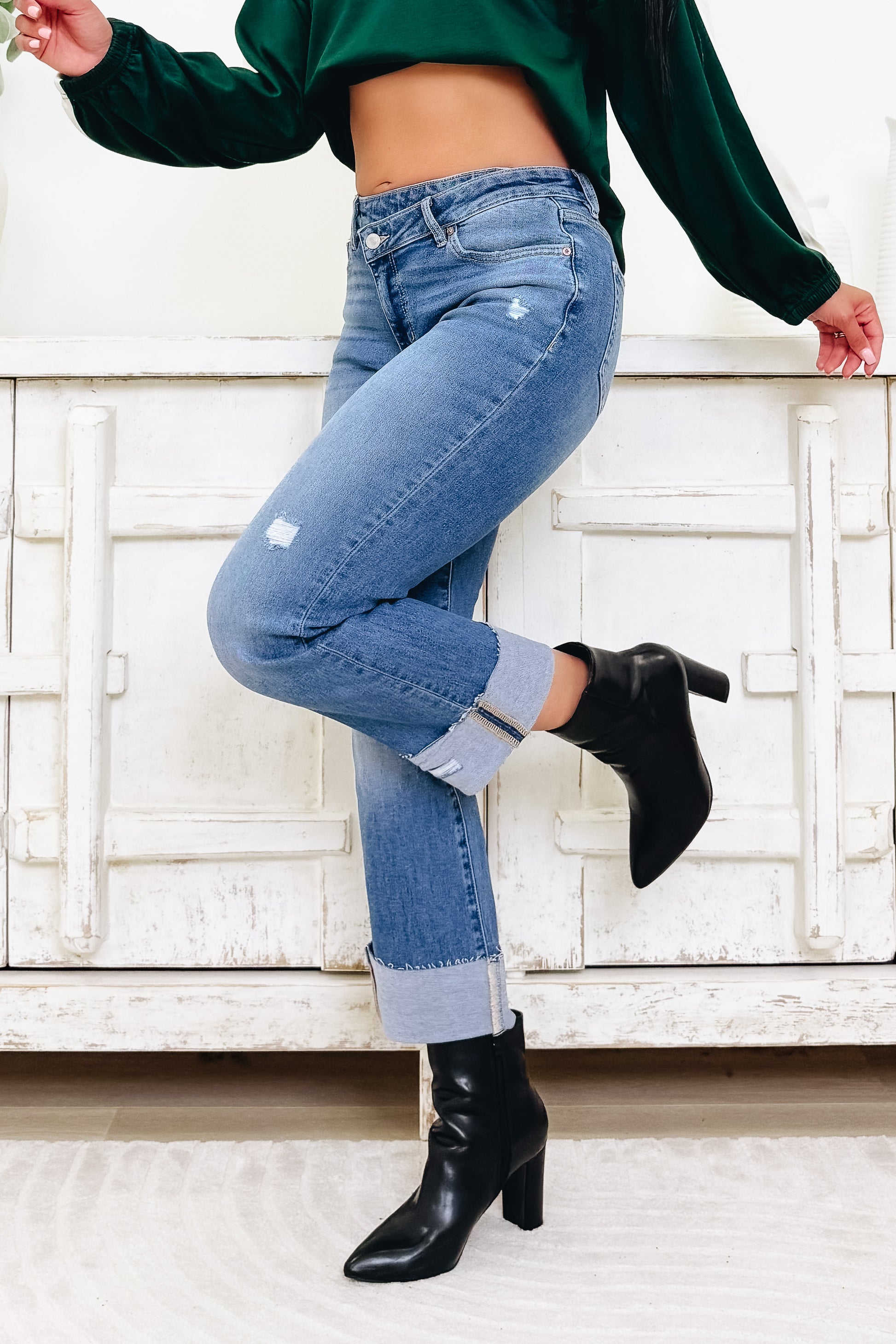 On The A Team By Mica - High Rise Relaxed Straight Jeans - Phthalo Blue