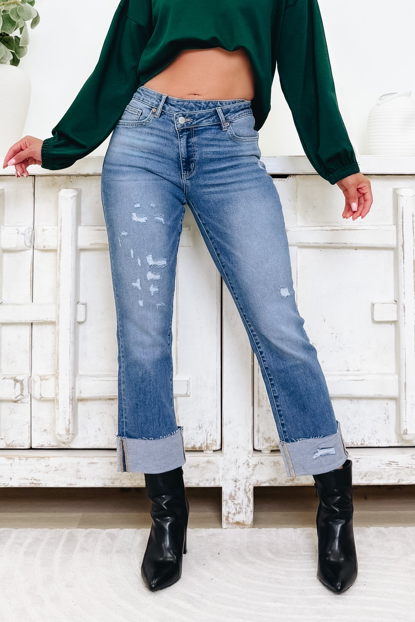 On The A Team By Mica - High Rise Relaxed Straight Jeans - Phthalo Blue