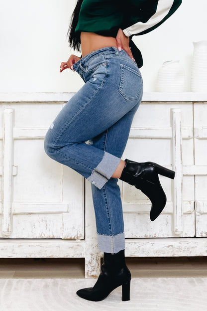 On The A Team By Mica - High Rise Relaxed Straight Jeans - Phthalo Blue