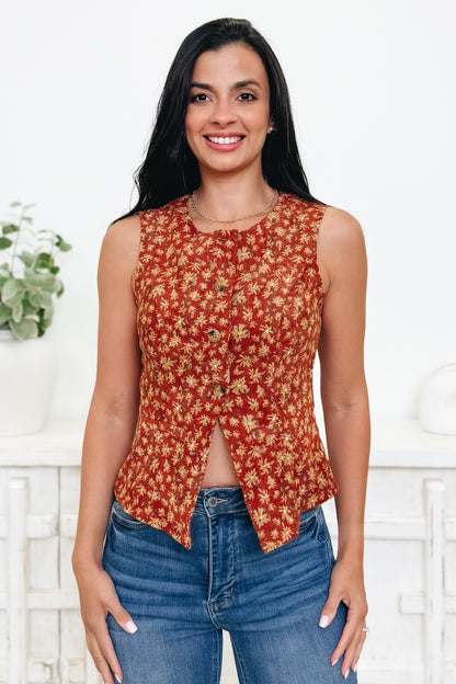 Autumn Bliss Corduroy Floral Vest Top