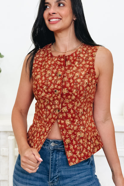 Autumn Bliss Corduroy Floral Vest Top