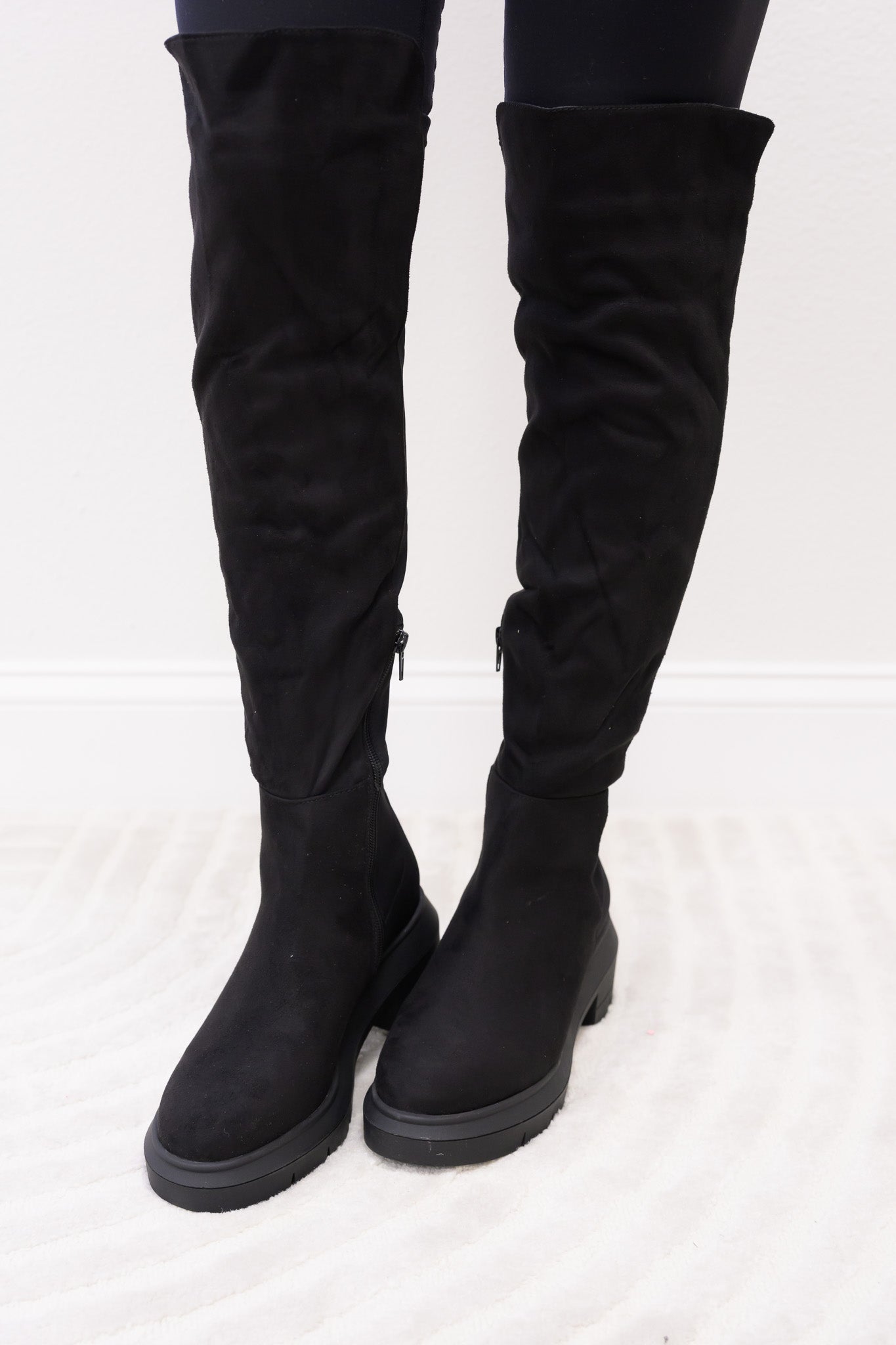 Midnight Lug Sole High Knee Boots - Black