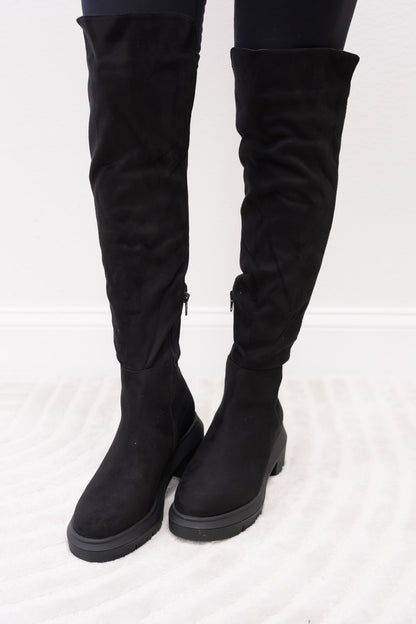 Midnight Lug Sole High Knee Boots - Black