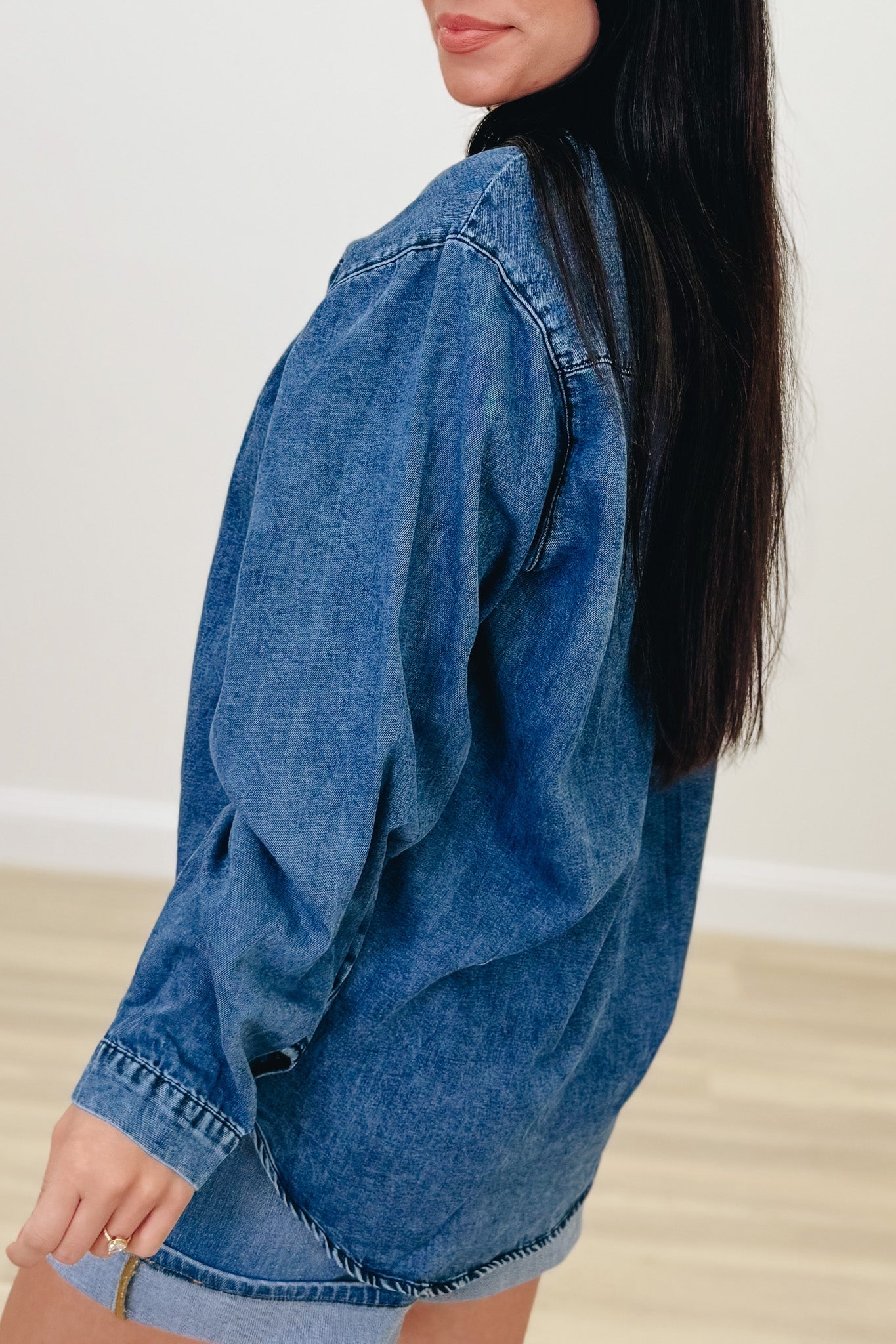 Keep Your Head Up Denim Button Down Top