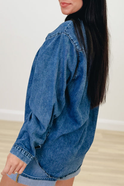 Keep Your Head Up Denim Button Down Top