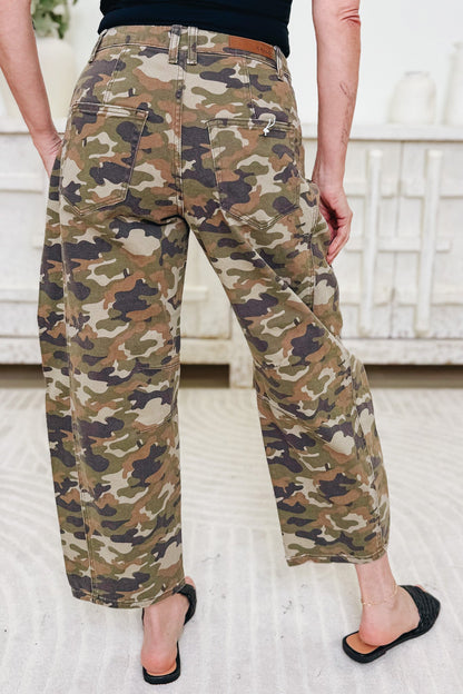 The Stealth Mode By Cello - Mid Rise Barrel Leg Jeans - Camo