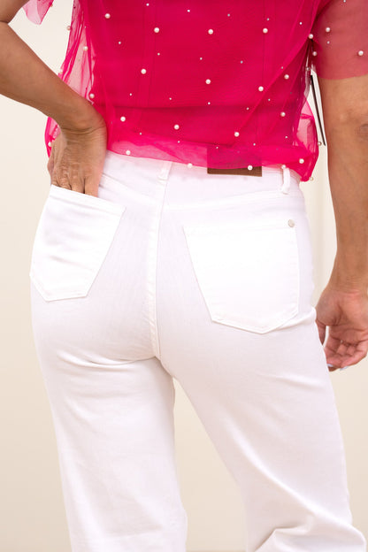 Judy Blue White Horse High Rise Braided Wide Leg Jeans *JB