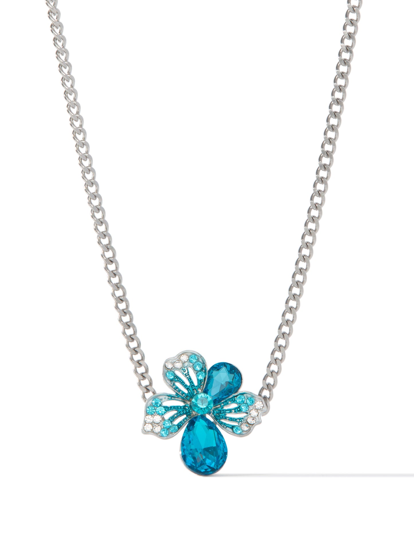 Floral Dawn Necklace - Silver Blue Lagoon