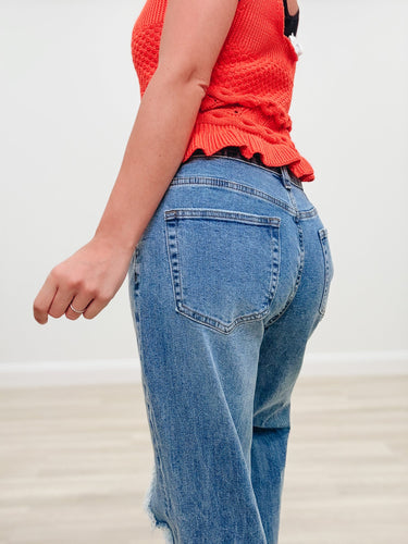 Blessed & Distressed By Anniewear - High Rise Wide Leg Jeans