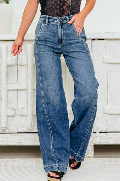 Watch Me Work By Judy Blue - High Rise Wide Leg Jeans - Medium