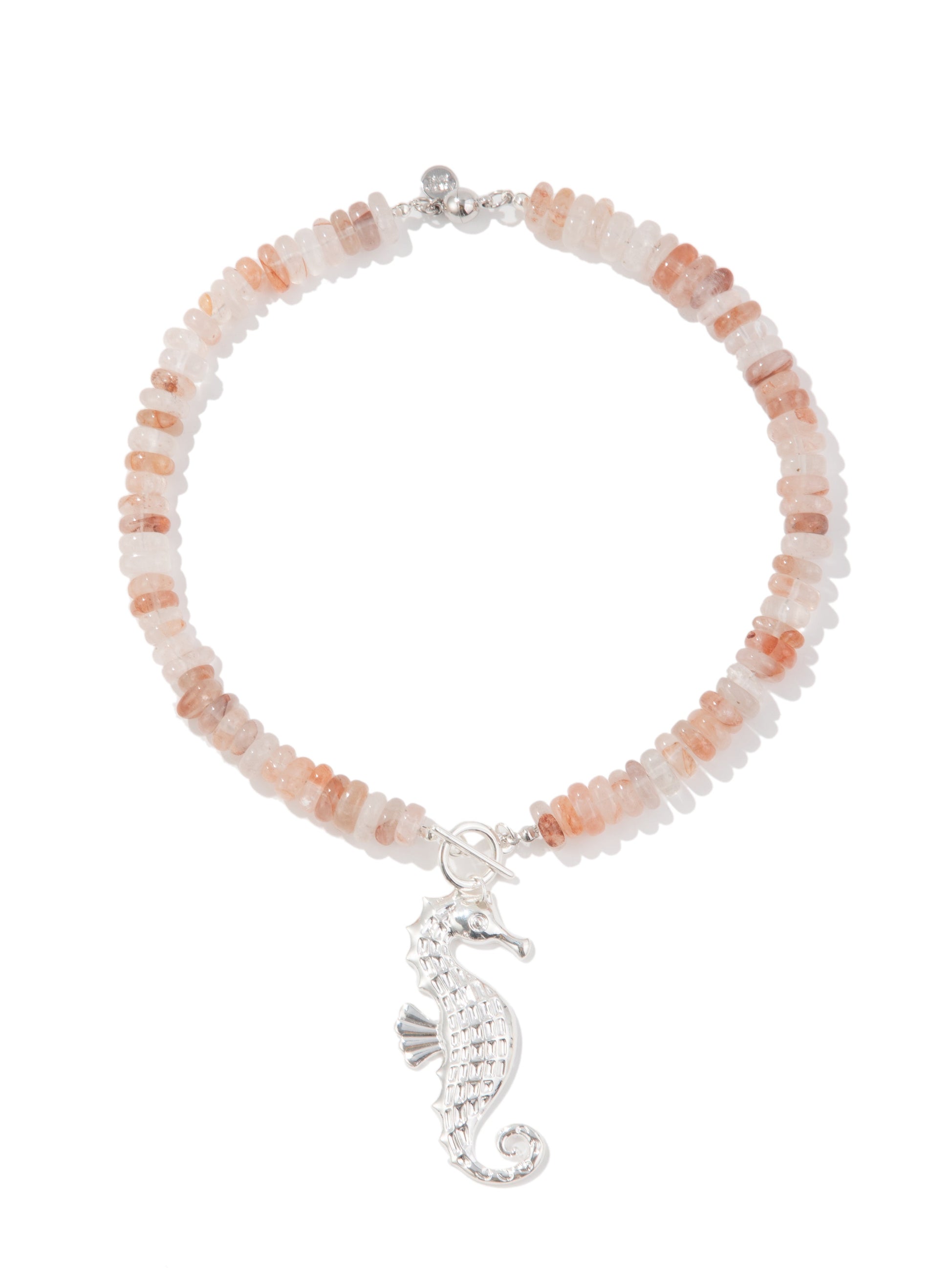 Calypso Necklace - Rose Quartz Liquid Metallic Pearl White