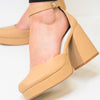 The Oslo Mary Janes Chunky Platform Heels - Apricot