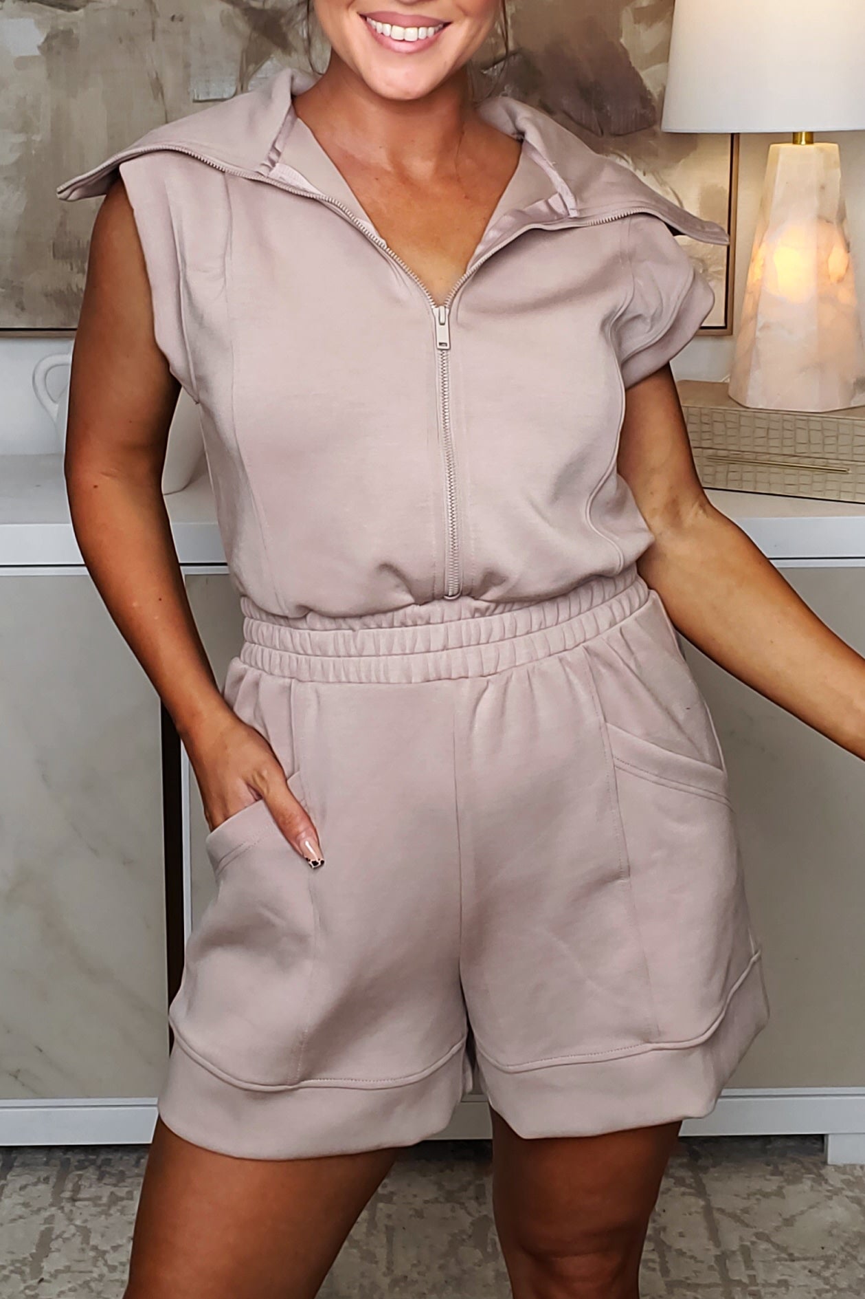 You Make Me Comfortable Romper - Light Mocha