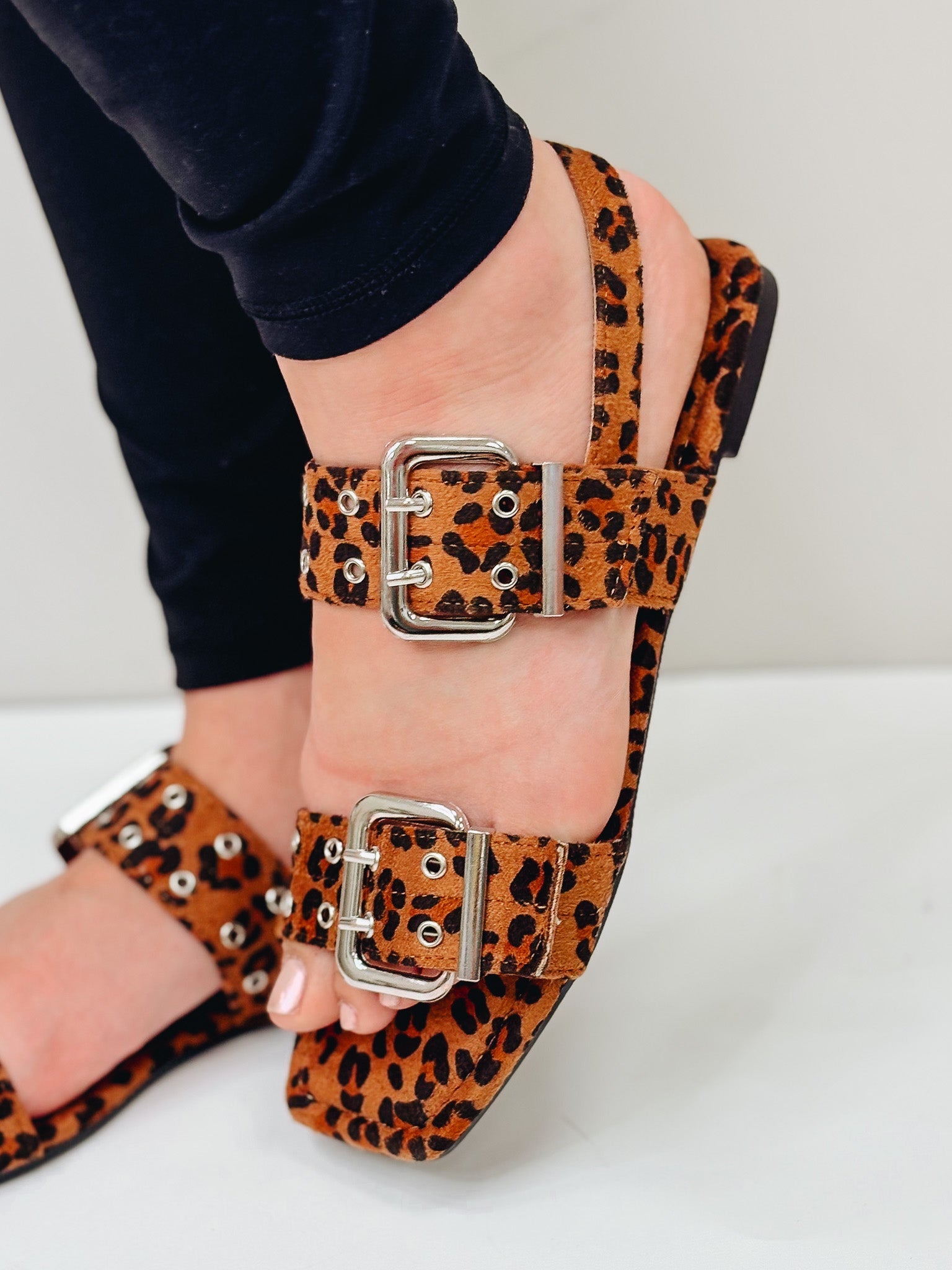 Charlotte Slingback Buckle Strap Sandals - Leopard
