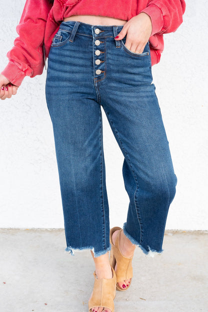 FanFest By Judy Blue - High Rise Button Fly Crop Wide Leg Jeans