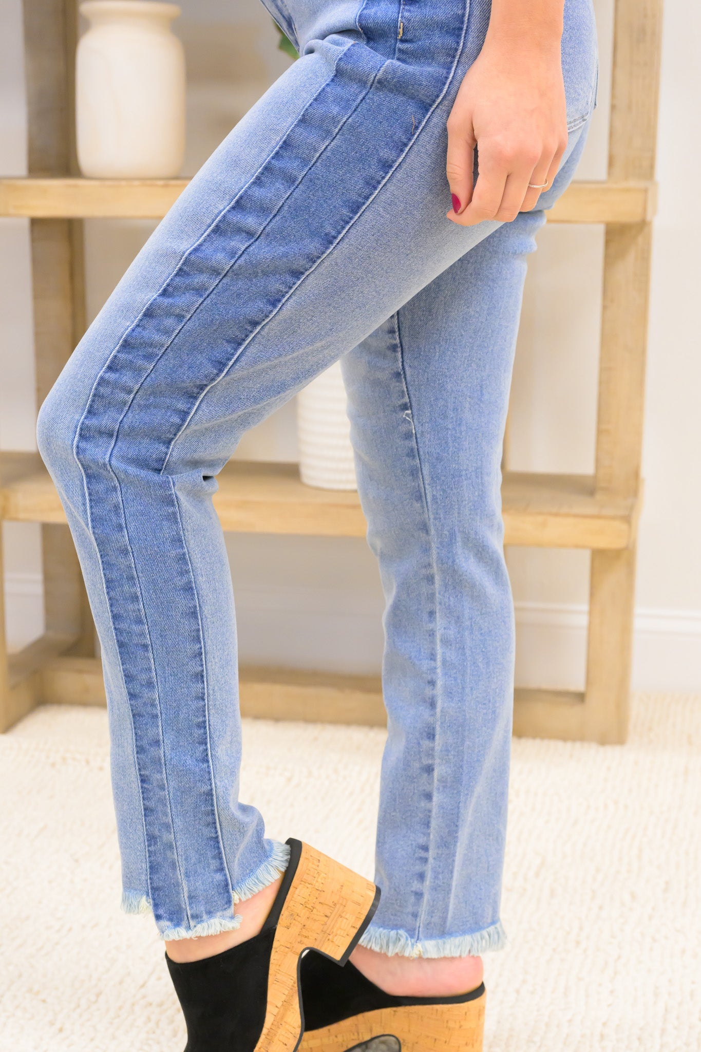Young Spirit By Judy Blue - High Rise Vintage Side Panel Frayed Slim Fit Jeans