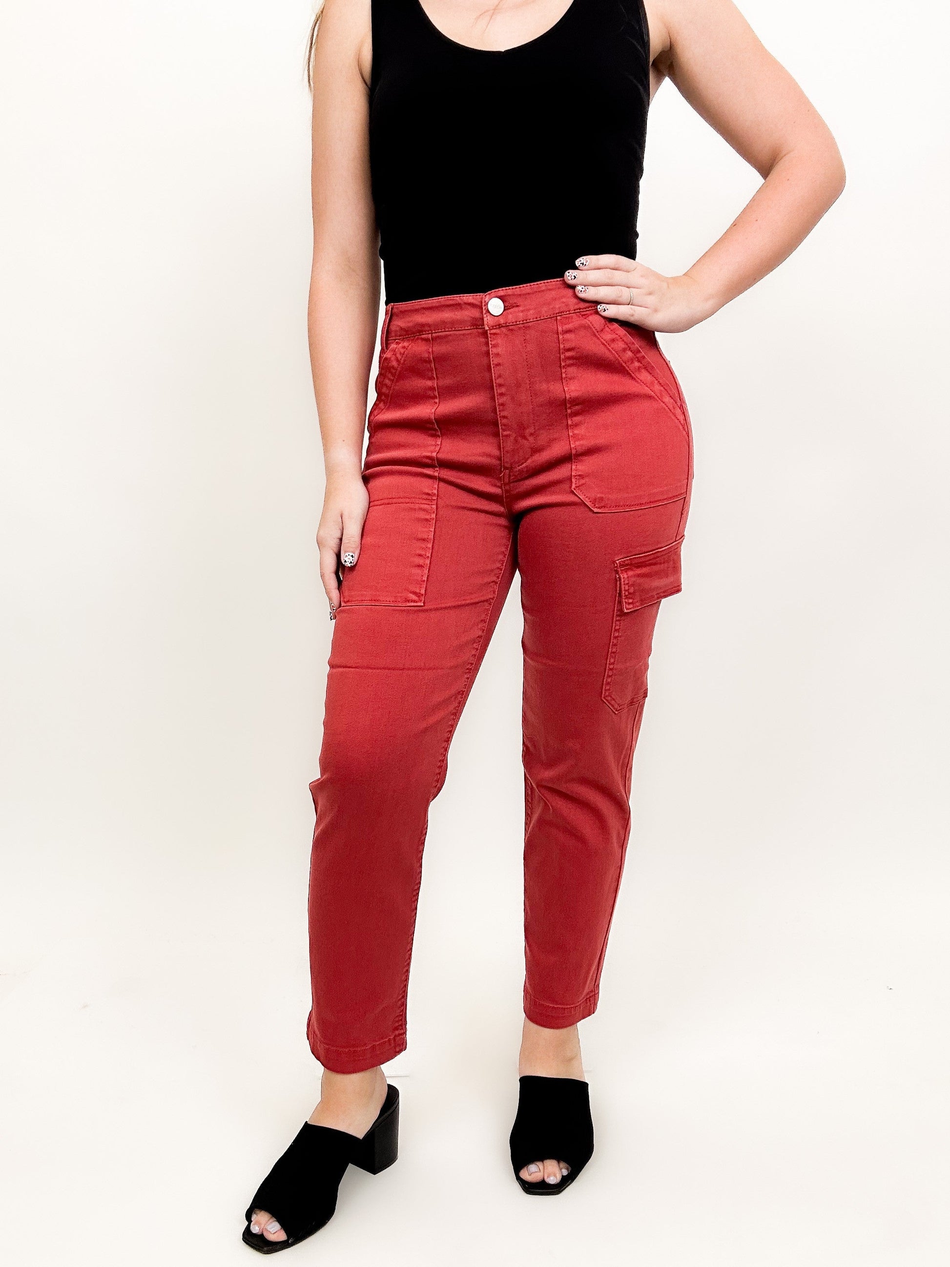 Risen Angelina Cargo Boyfriend Jeans - Brick