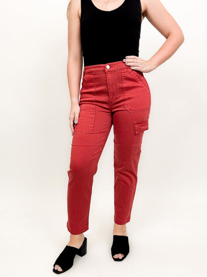 Risen Angelina Cargo Boyfriend Jeans - Brick