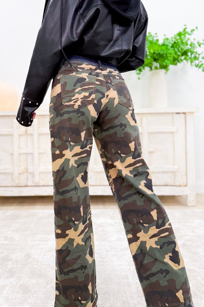 I'm A Survivor - Mid Rise Straight Wide Leg Jeans - Camo