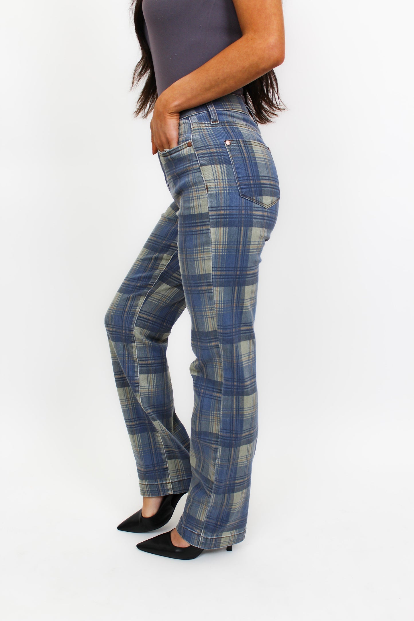 Judy Blue Vintage Plaid Straight Jeans