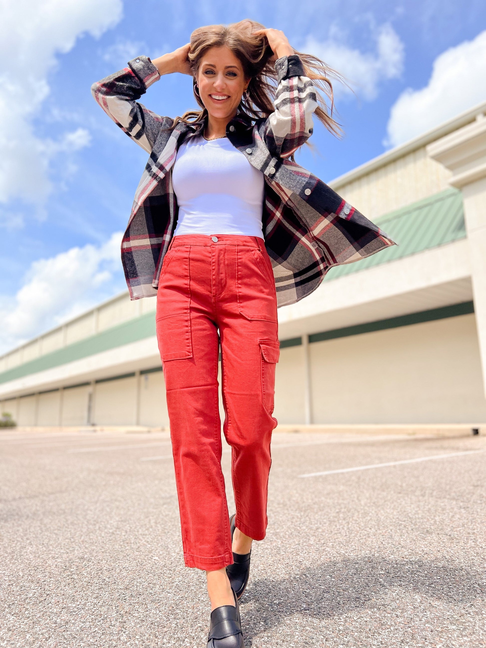 Risen Angelina Cargo Boyfriend Jeans - Brick