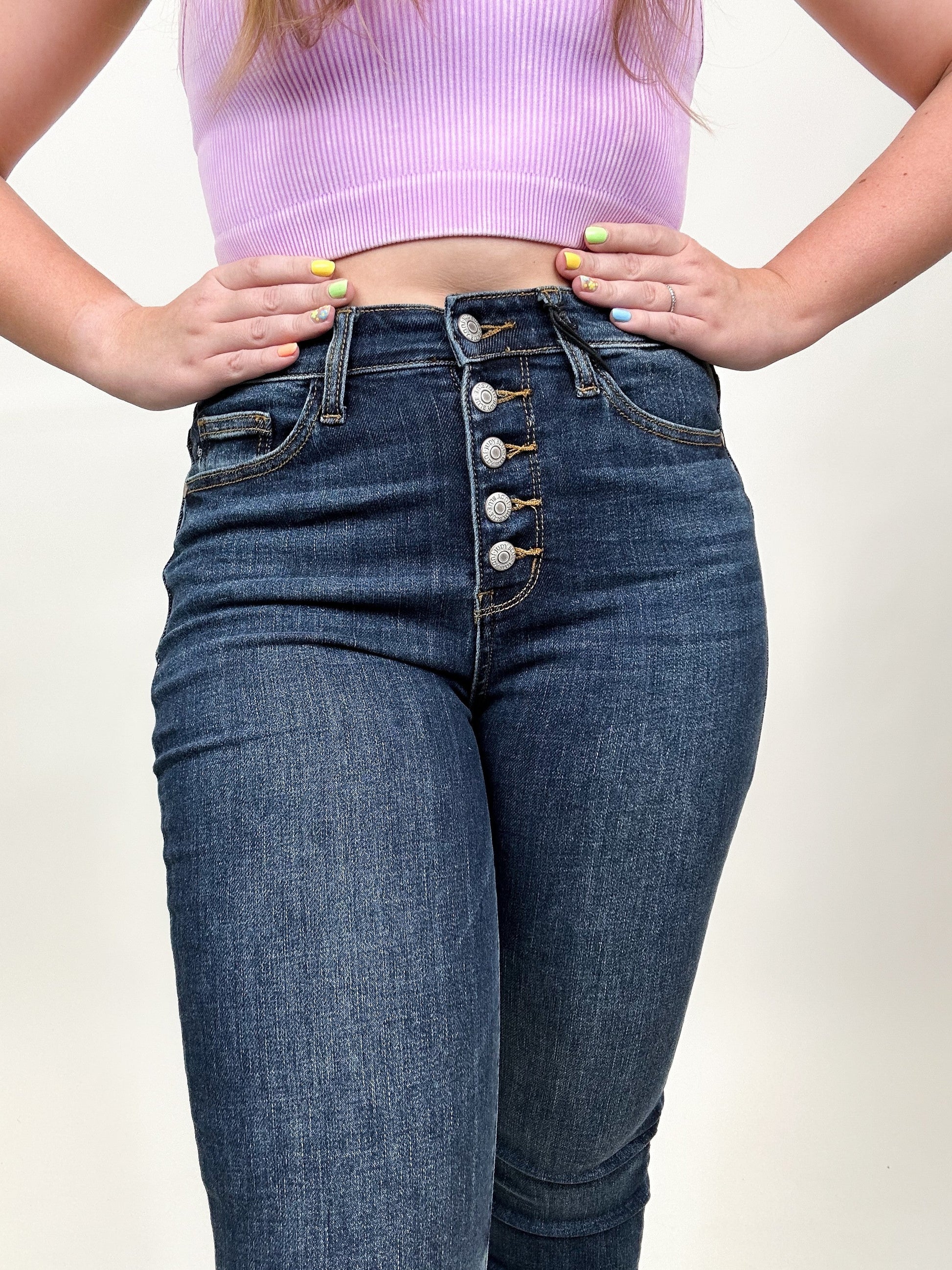 Judy Blue High Rise Button Fly Cut Off Skinny Jeans