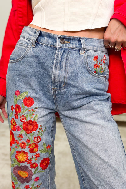 Uptown Funk Floral Embroidered Jeans