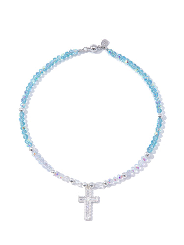 Be With Me Necklace - Liquid Metallic Pearl White Mixed Blues