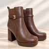 Dover Buckle Platform Booties - Brown