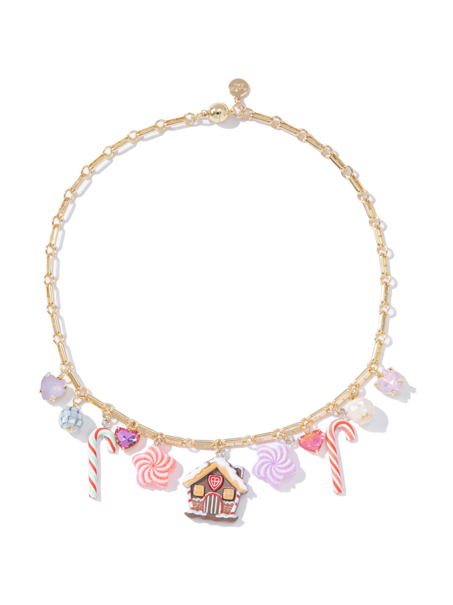 Candy Cane Kiss Charm Necklace - Gold