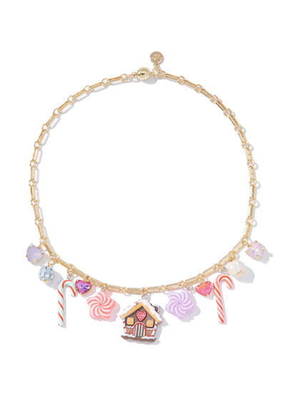 Candy Cane Kiss Charm Necklace - Gold