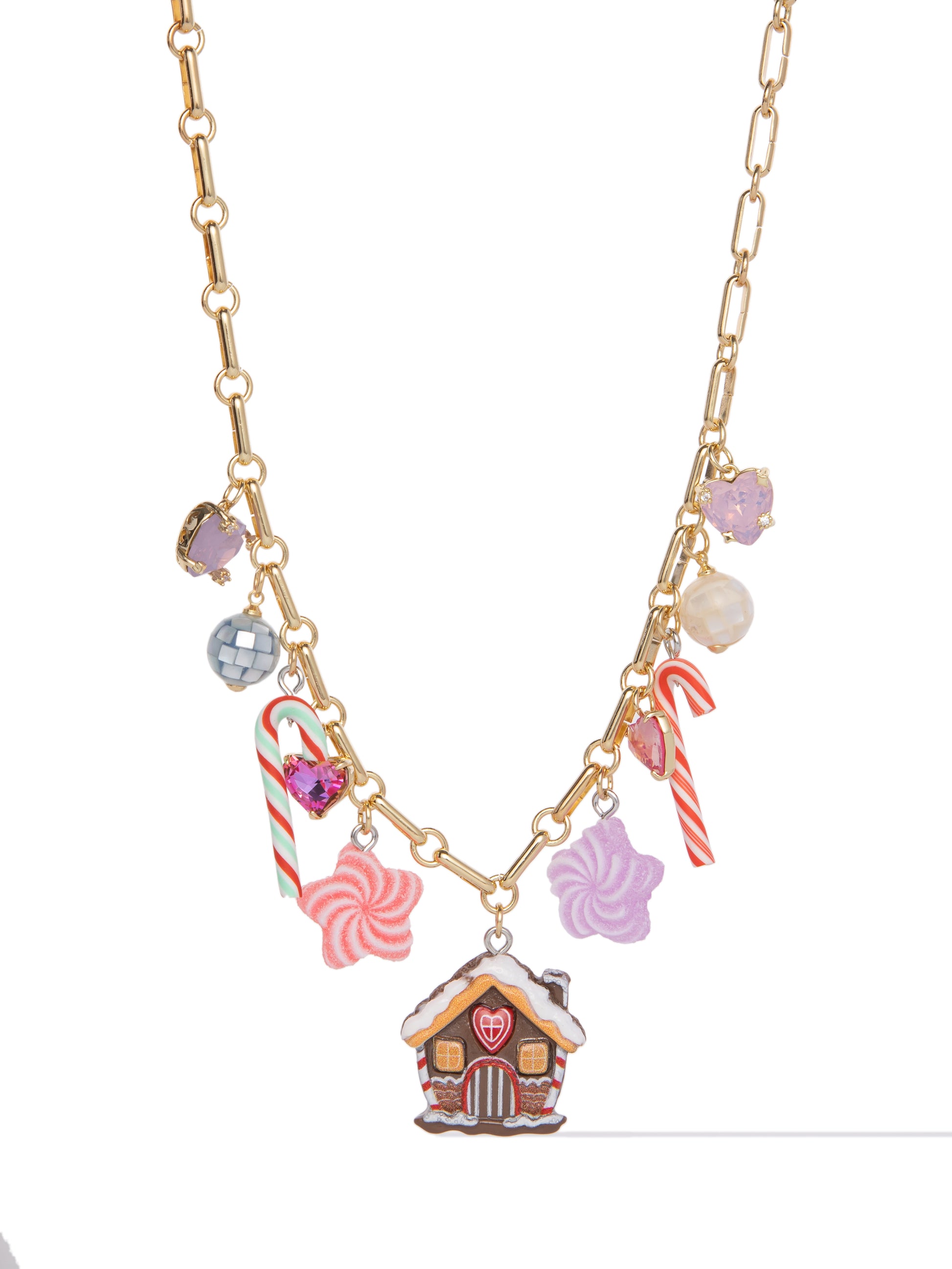 Candy Cane Kiss Charm Necklace - Gold
