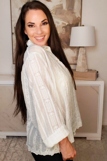 Ace In Lace Floral Button Down Top