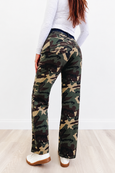 I'm A Survivor - Mid Rise Straight Wide Leg Jeans - Camo