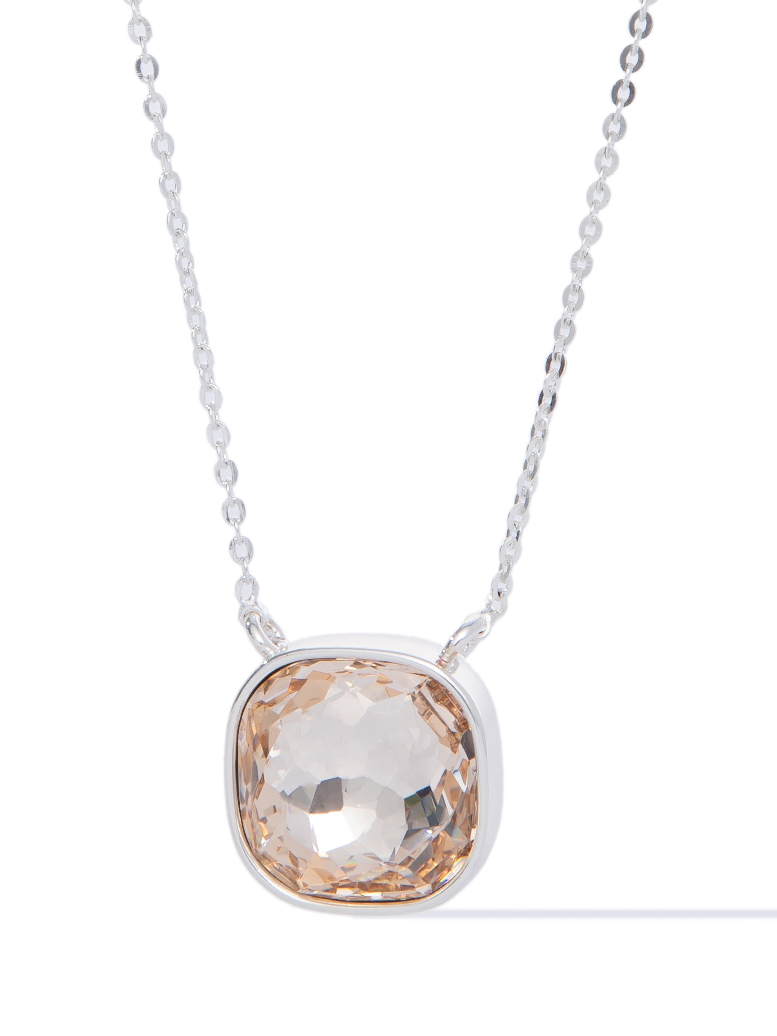 Crystal Glow Square Necklace - Liquid Metallic Pearl White Whisper