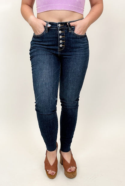 Judy Blue High Rise Button Fly Cut Off Skinny Jeans