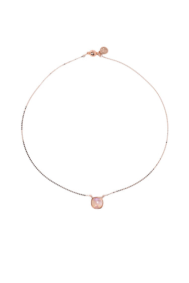 Mini Crystal Glow Square Necklace - Light Rose Gold Pale Peach