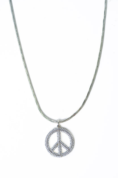 Peace Out Necklace - Liquid Metallic Pearl White