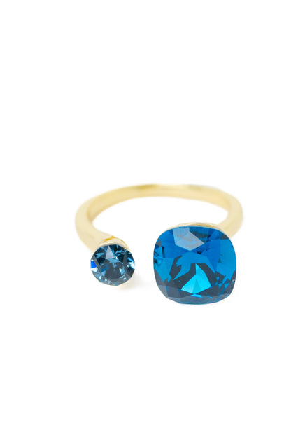 Sunday Bloom Ring Square Round - Blue