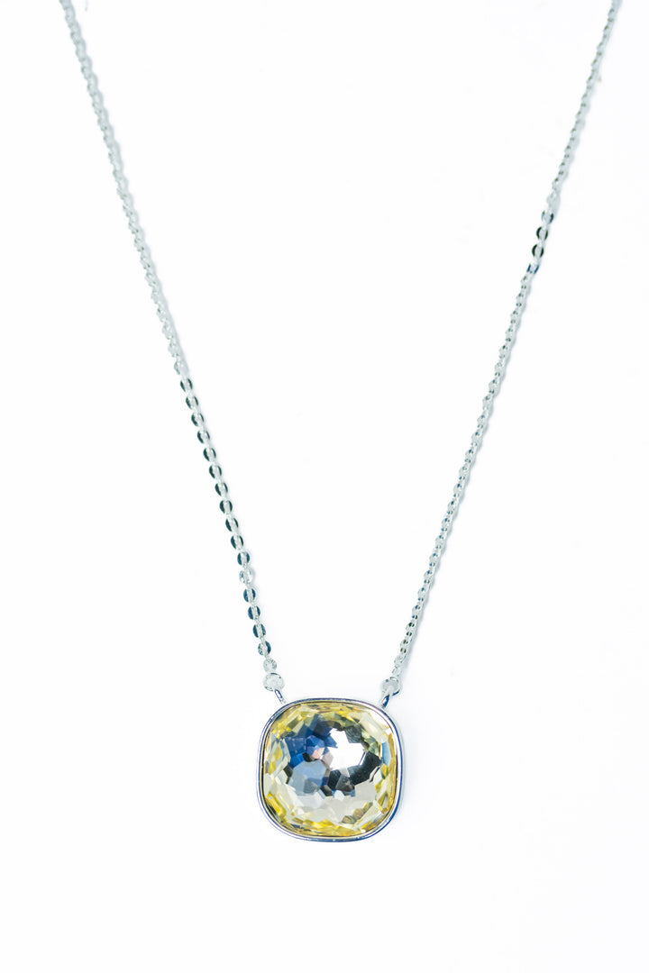 Crystal Glow Square Necklace - Liquid Metallic Pearl White Moonlight